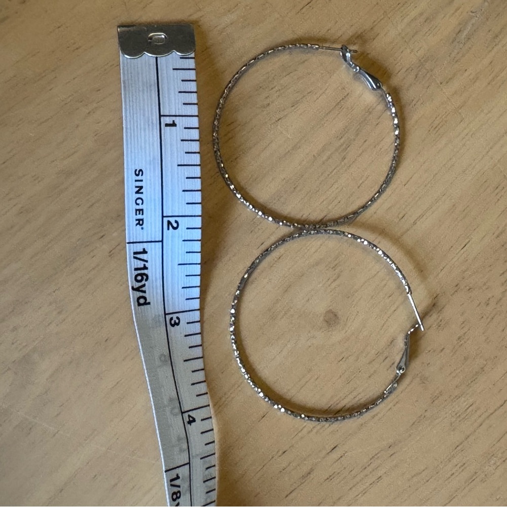 Textured Silver Hoop Earrings with Hinged Closure